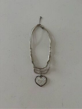 Designer Boutique Multi Strand Silver Necklace Crystal Heart Pendant Wear Art
